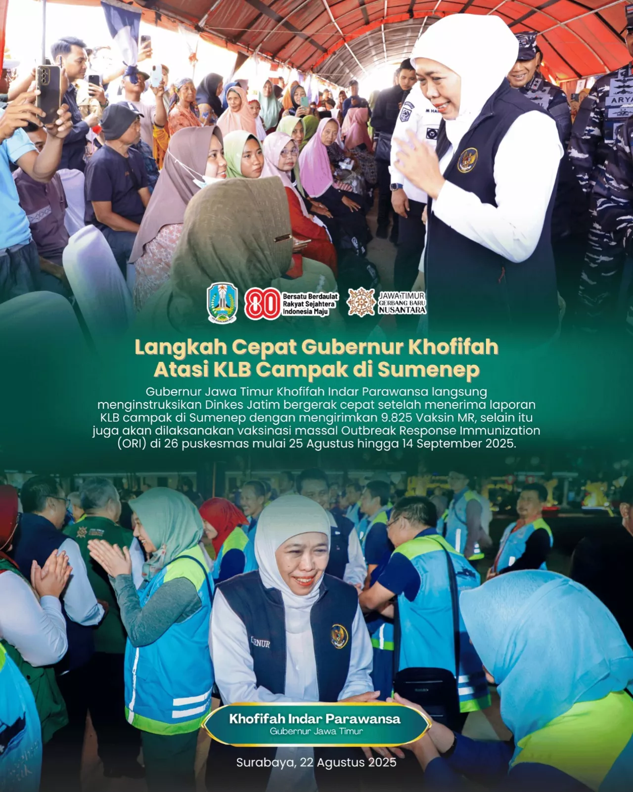 Gerak Cepak Hadapi KLB Campak di Sumenep, Gubernur Khofifah Kirim 9.825 Vaksin